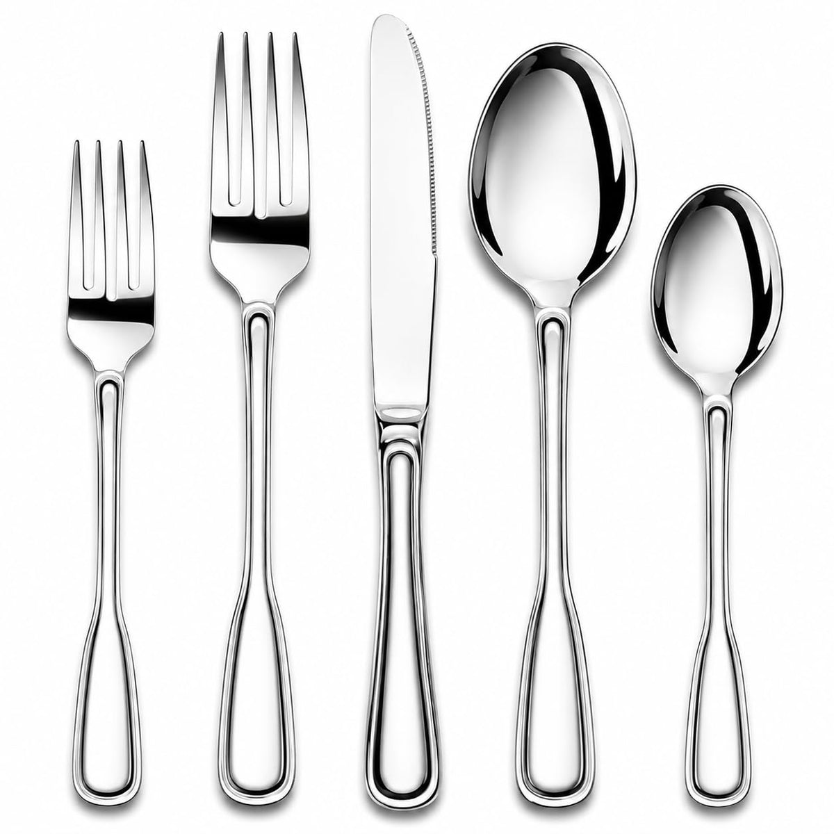 Silverware Set for 8, 40 Piece Boston Style Stainless Steel Flatware Set with Wide Handles - Mirror Polished Cutlery Set, Heavy Duty Forks Spoons Knives,Dishwasher Safe