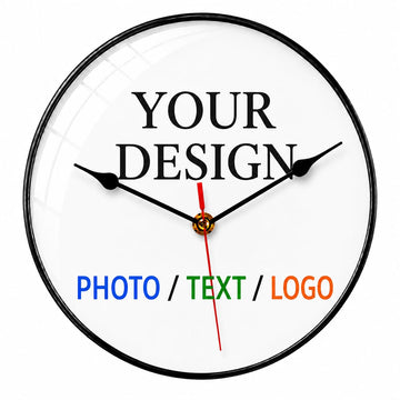 HSAEANZL Personalized Custom Wall Clock, Round, Black/Gold/White Border
