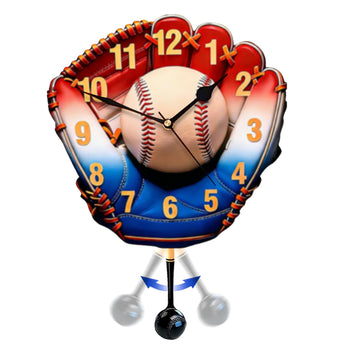 HSAEANZL 12 Inch Wall Clock with Pendulum Baseball Glove Theme
