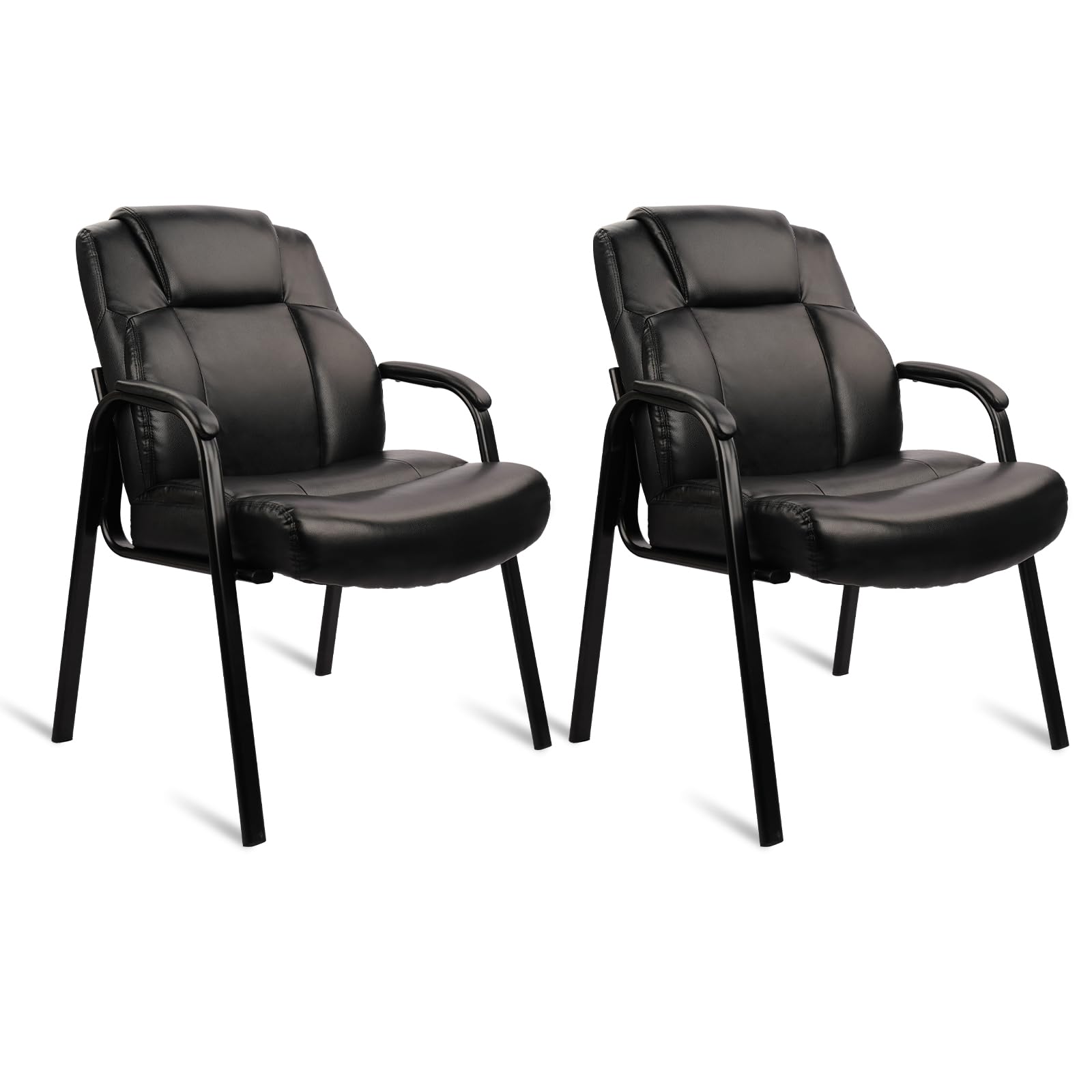 Clatina Big and Tall Office Chair Set of 2 500lbs Leather Reception Chair with Bonded Padded Armrest Wide Seat Desk Chair No Wheels for