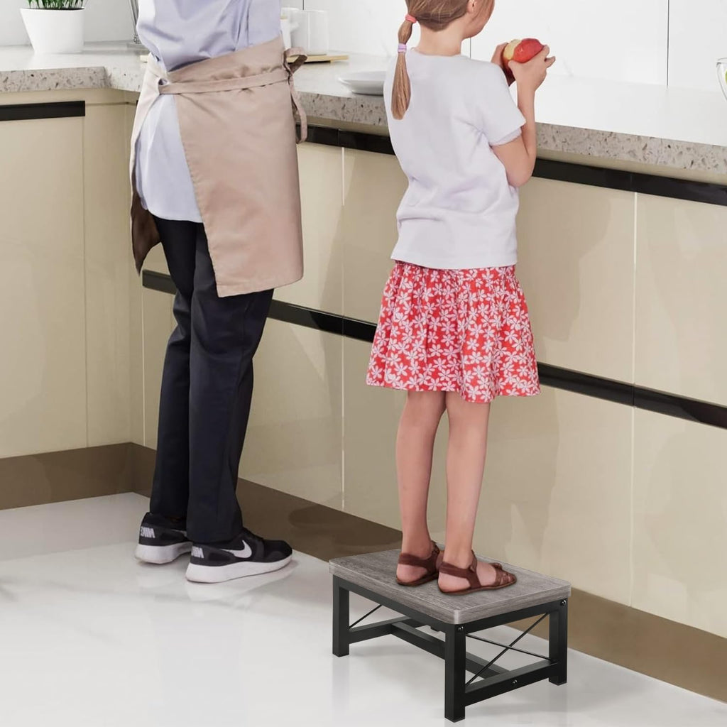 Yinmit Wooden Step Stool for Adults, 8 Inch Bed Step Stool for High Beds, Gray 1 Tier
