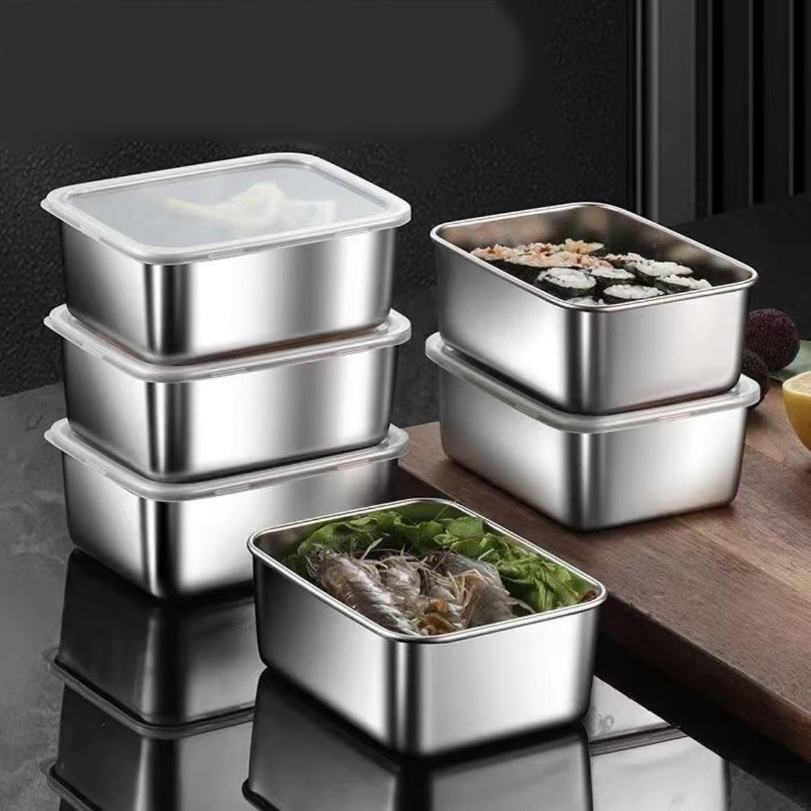7-Pack Stainless Steel Food Storage Container with Clear Lids, Food Container Stackable Leak Proof for Pantry, Fruit & Snack Organization, Dishwasher Safe