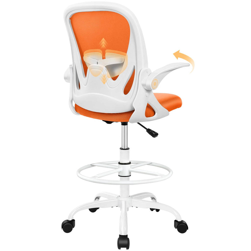 Primy Drafting Chair Tall Office Chair with Flip-up Armrests Executive Ergonomic Computer Standing Desk Chair with Lumbar Support and