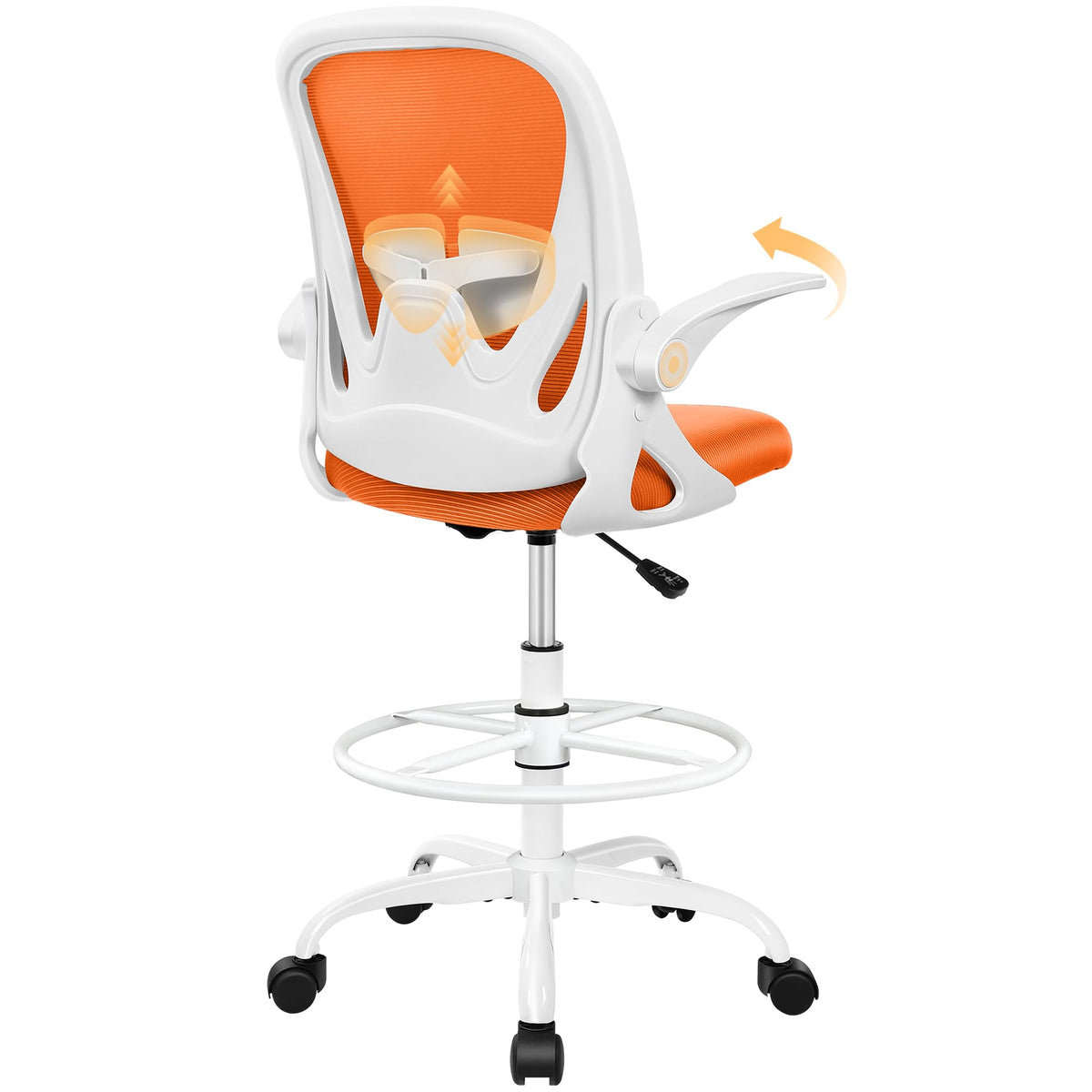 Primy Drafting Chair Tall Office Chair with Flip-up Armrests Executive Ergonomic Computer Standing Desk Chair with Lumbar Support and