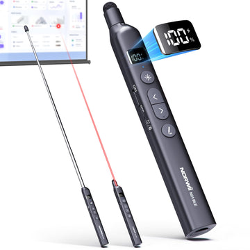 N21 Bluetooth Presentation Clicker for PowerPoint with Retractable Pointer | ?Red laser ?Telescopic touch pen ?Countdown timer, vibration alert ?Customizable Button ?Rechargeable;battery level display