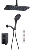 11" Matte Black Rainfall Shower System – Complete Spa Faucet Set with Filtered Handheld Sprayer & Mixer Valve – Modern High Pressure Bathroom Fixture Trim Kit