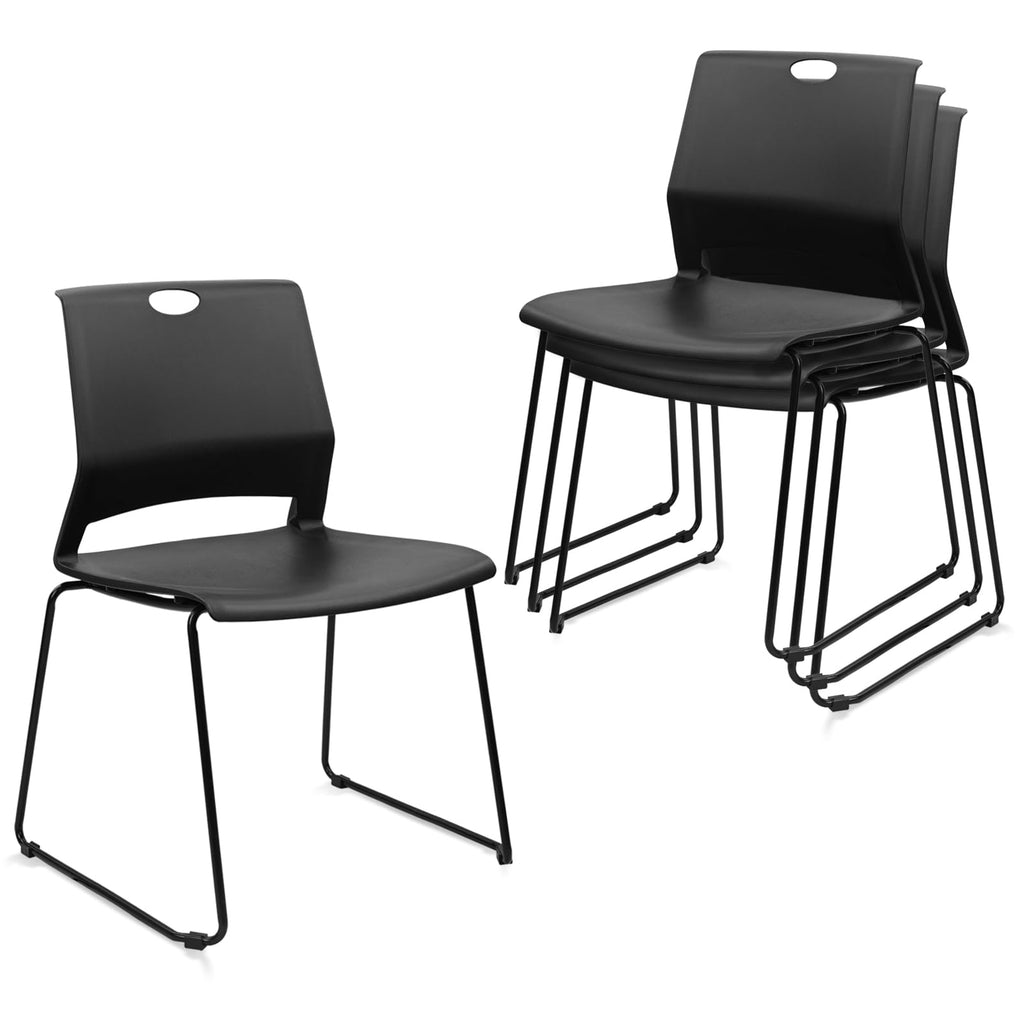 Klasika Stackable Guest Reception Chairs, Stacking Office Chair with Ergonomic Lumbar Support & Metal Legs, Plastic Desk Chairs for Conference