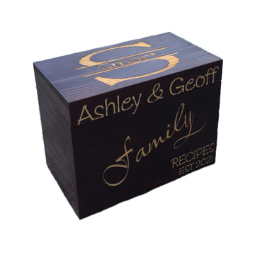Custom Personalized Mahogany Finish Wood Family Recipe Box with Dividers