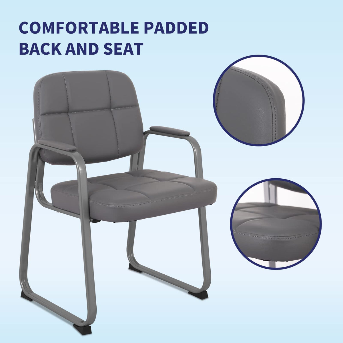 Clatina Classic Reception Chair with Padded Armrests and Sled Base, Ergonomic Guest Chair for Office Conference Waiting Meeting Room, Grey (4