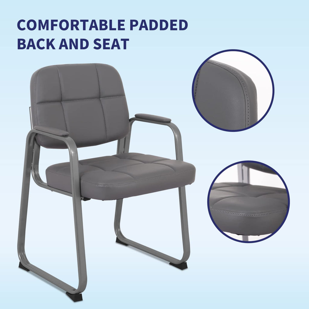 Clatina Classic Reception Chair with Padded Armrests and Sled Base, Ergonomic Guest Chair for Office Conference Waiting Meeting Room, Grey (2