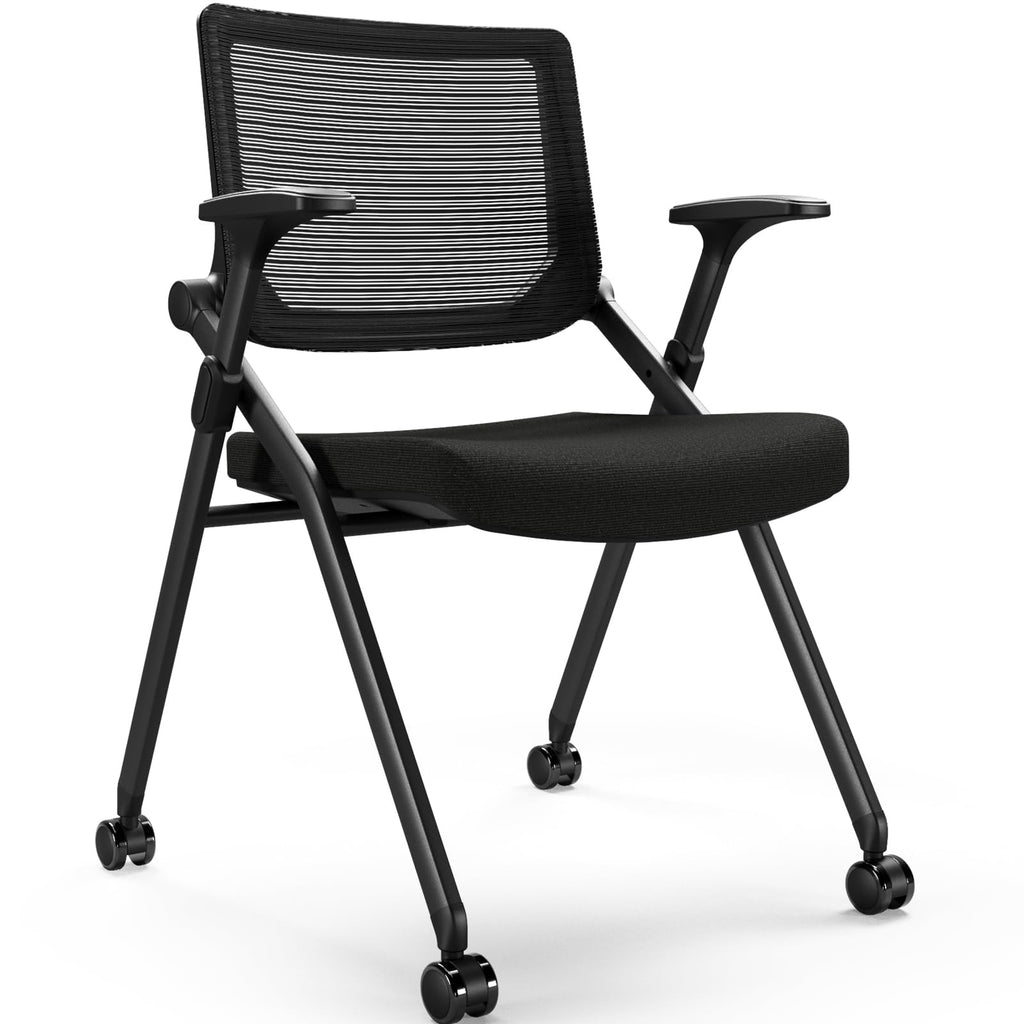 Fylica Foldable Office Chair with Pu Wheels and Smooth Armrest-ergonomic Mesh Bouncing Back, Stackable Conference Room Chair, Office Guest &