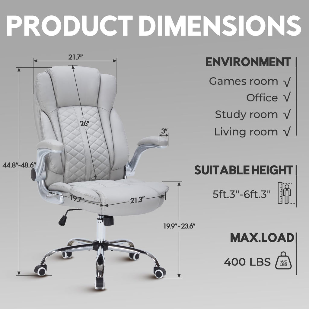400lbs Executive Office Chair with Flip-up Armrests, Big and Tall Computer Chair for Heavy People, Heavy Duty Ergonomic Comfy Chair, Breathable