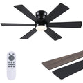 Asyko 46" Low Profile Ceiling Fan with Light and Remote Control,Black Modern Flush Mount Ceiling Fan with Lights for Bedroom, Reversible, Dimmable, Noiseless