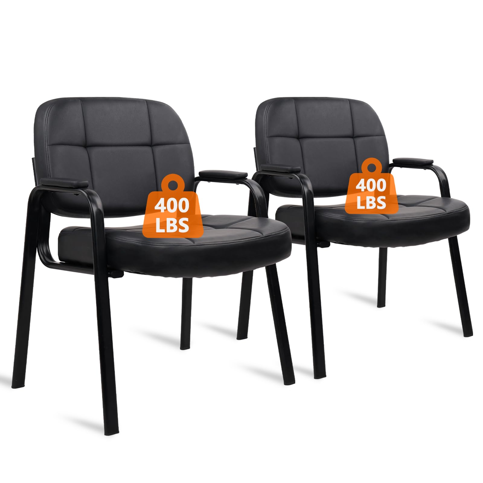 Clatina Big & Tall 400 Lbs Waiting Room Guest Chair Set of 2, Leather Office Reception Chair No Wheels with Backrest Wide Seat and Padded Arms