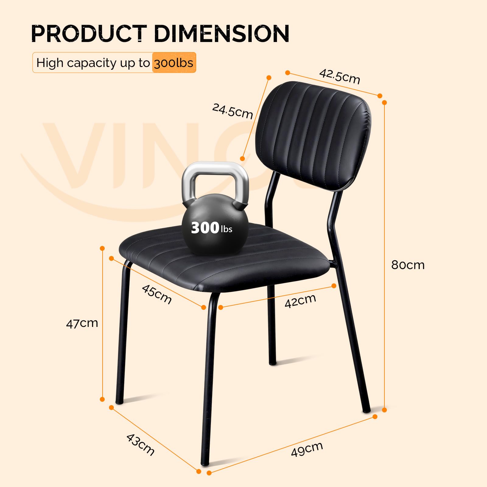 Vingli Modern Pu Padded Stacking Dining Chair Set of 2 for Home, Black, 2 Pack, Black Pu