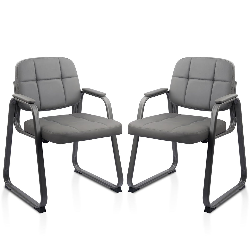 Clatina Waiting Room Guest Chair with Bonded Leather Padded Arm Rest for Office Reception and Conference Desk Black with Sled Base Grey 2 Pack