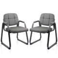 Clatina Waiting Room Guest Chair with Bonded Leather Padded Arm Rest for Office Reception and Conference Desk Black with Sled Base Grey 2 Pack