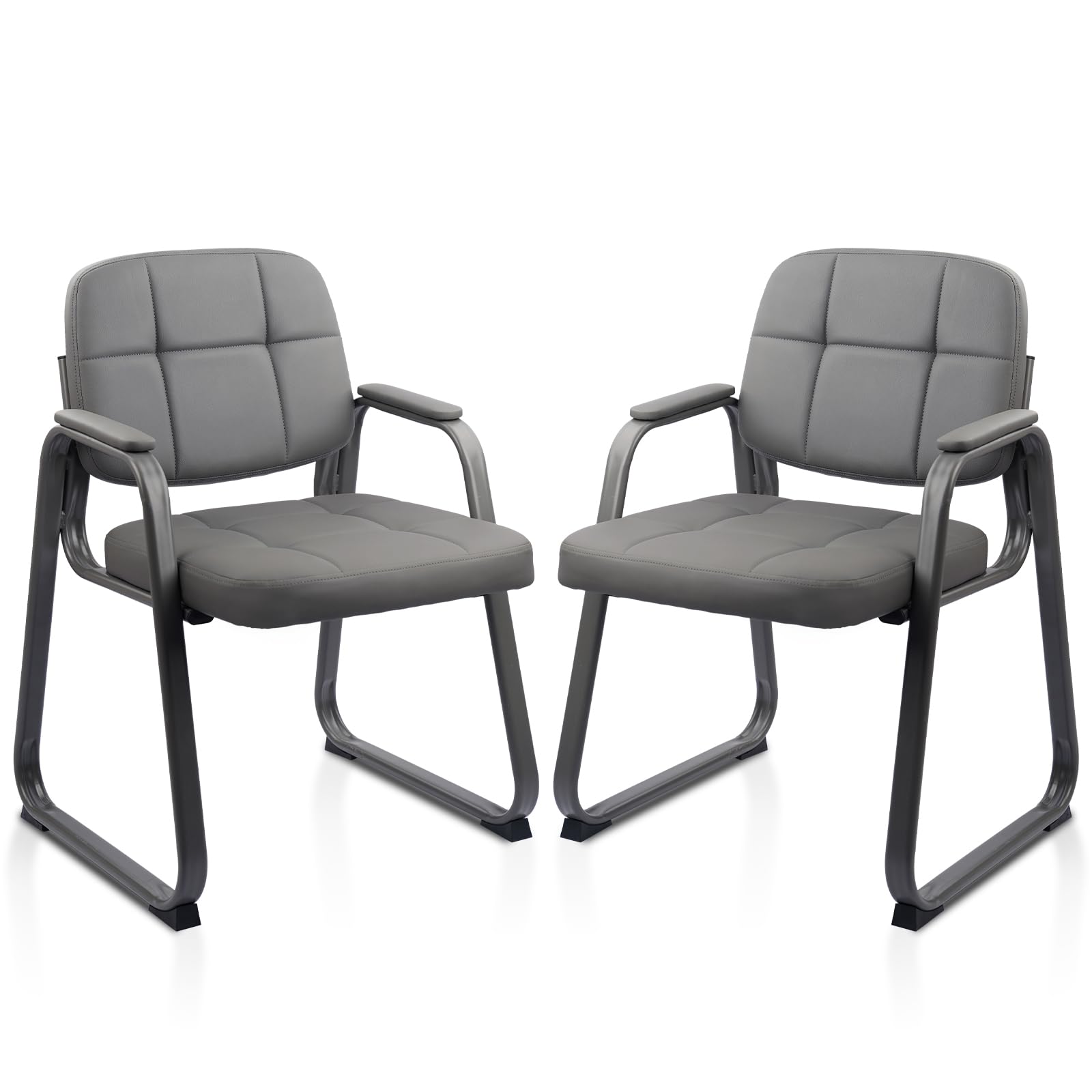 Clatina Waiting Room Guest Chair with Bonded Leather Padded Arm Rest for Office Reception and Conference Desk Black with Sled Base Grey 2 Pack