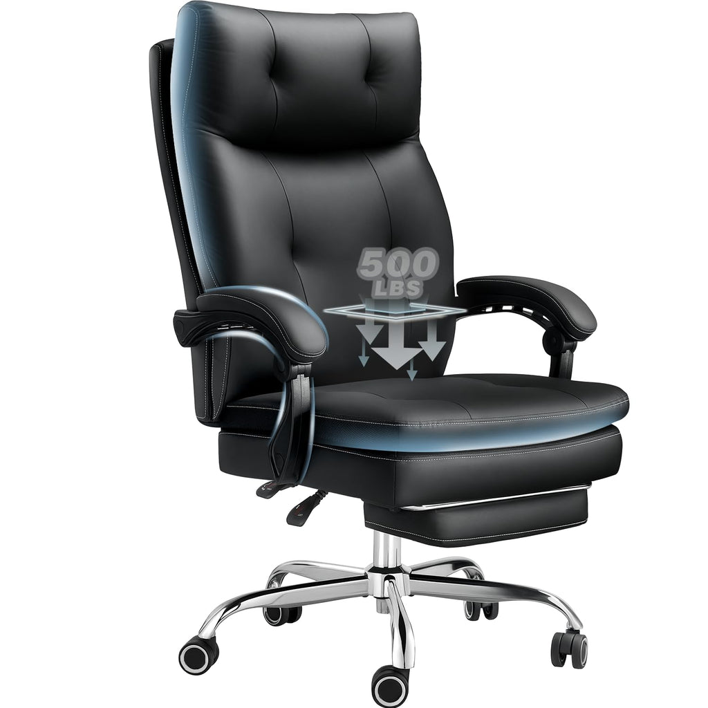 Big and Tall Comfy Office Chair,ergonomic High Back Executive Desk Chair with Foot Rest,heavy Duty Reclining Computer Chair with Wide Spring