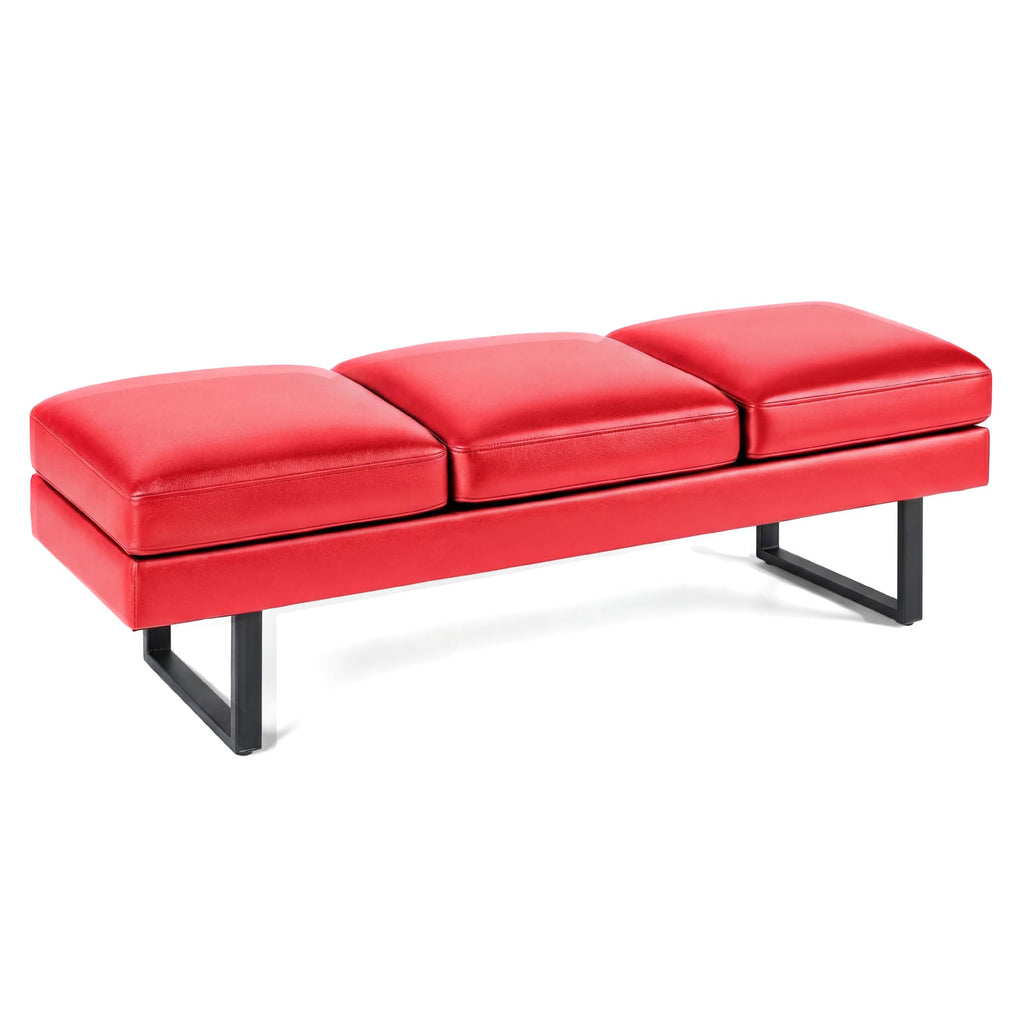Shahoo 3 Seats Faux Leather Reception Bench, 60 Inches Office Guest Chair with Heavy-duty Metal Legs, Upholstered Waiting Room Chairs for