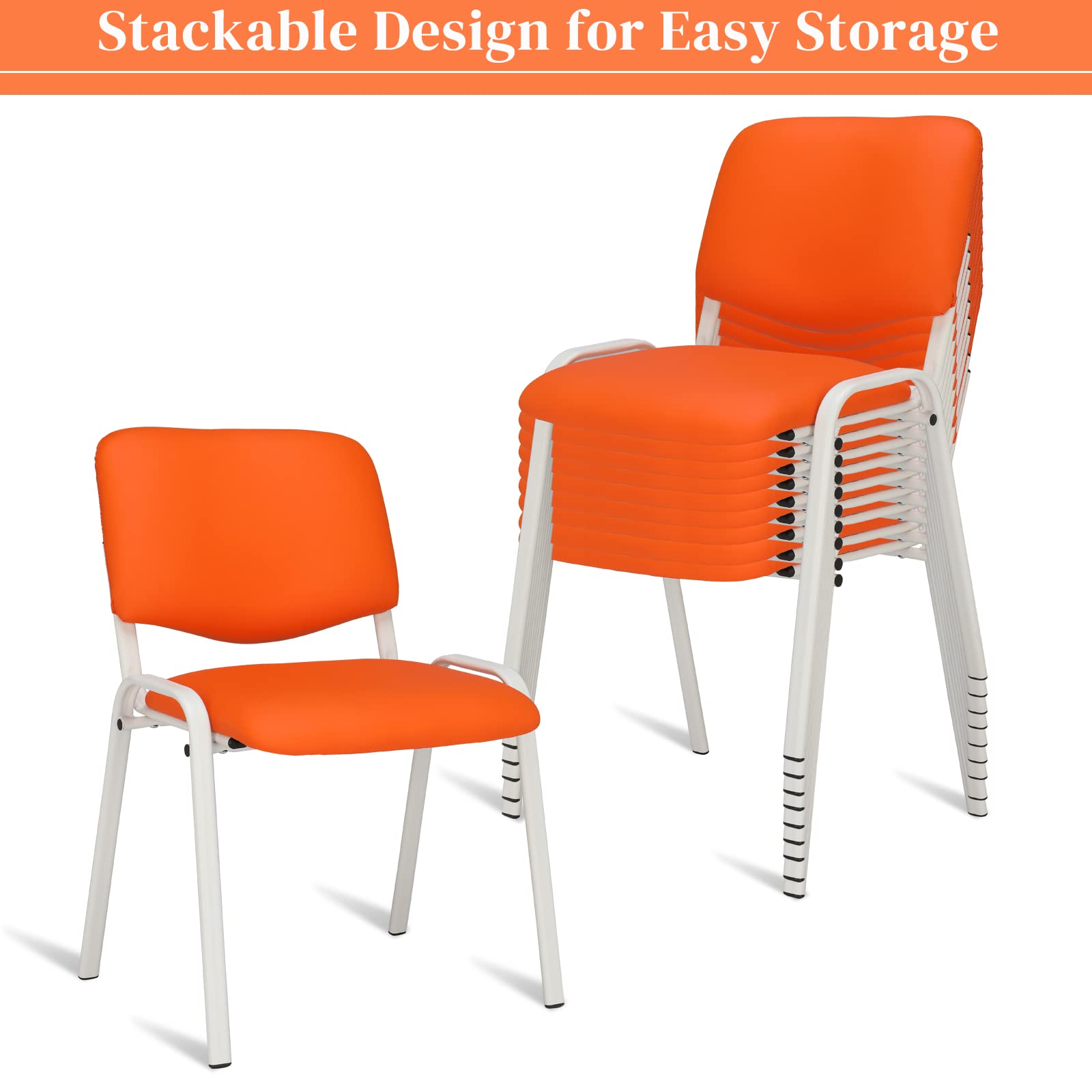 Vingli 10-pack Waiting Room Chairs, Stackable Chair for Office, Pu-orange