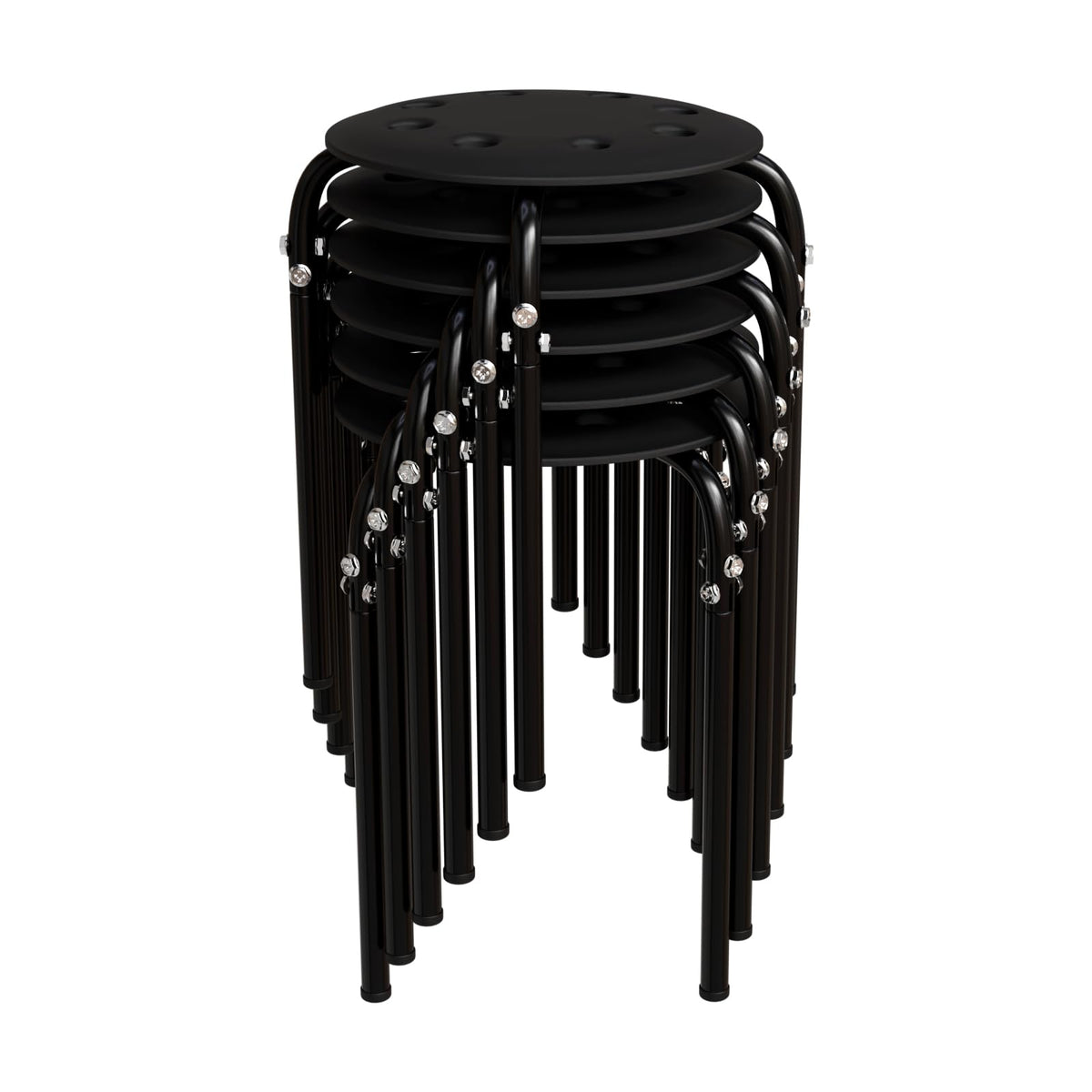 Vingli 6 Pack Round Plastic Stackable Stools for Home Office, Black