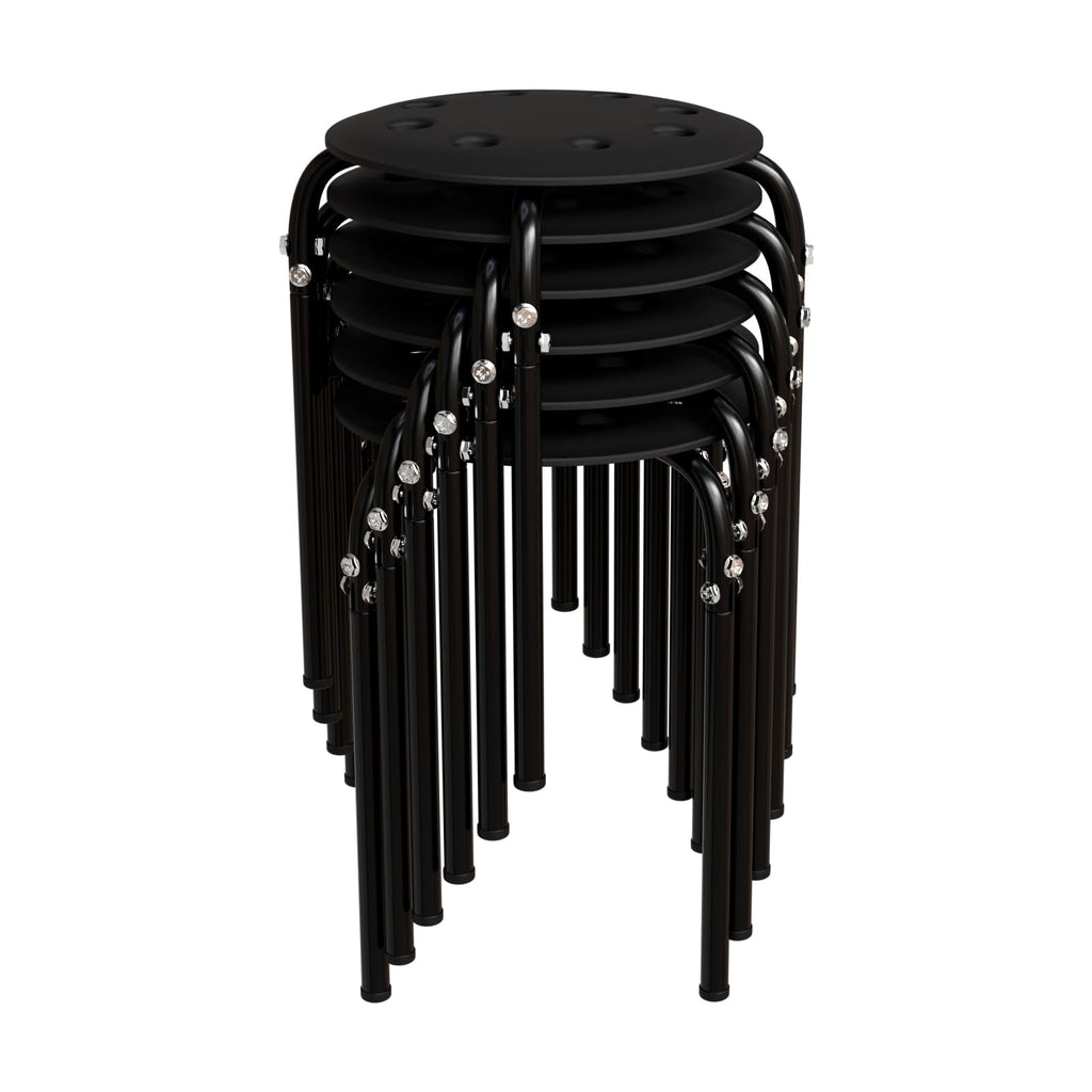 Vingli 6 Pack Round Metal Stackable Stools for Home Office, Black