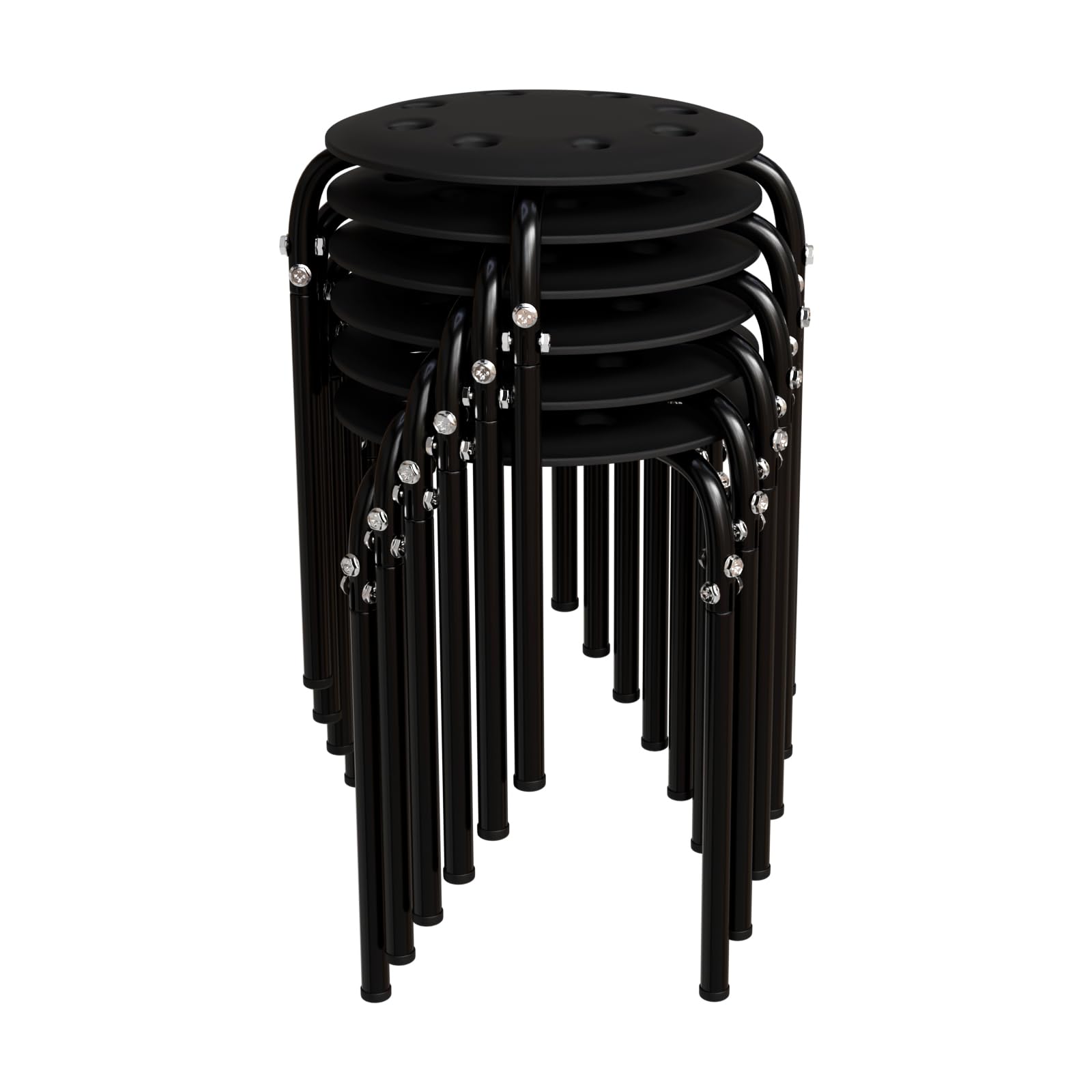 Vingli 6 Pack Round Metal Stackable Stools for Home Office, Black
