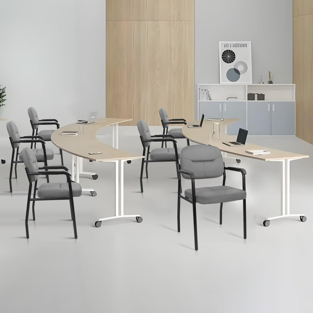 Clatina Leather Guest Chair Sets of 8, Office Reception Chair No Wheels with Armrests and Lumber Support, Ergonomic Desk Armchair for Meeting