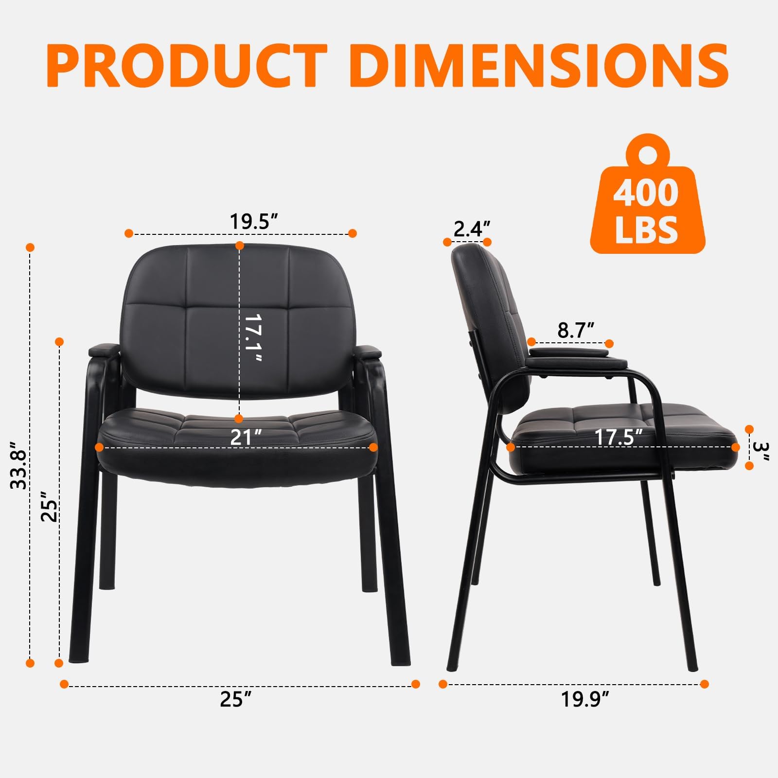 Clatina Office Guest Chair with Bonded Leather Padded Arm Rest Morden Style with Sled Base for Reception Meeting Conference and Waiting Room
