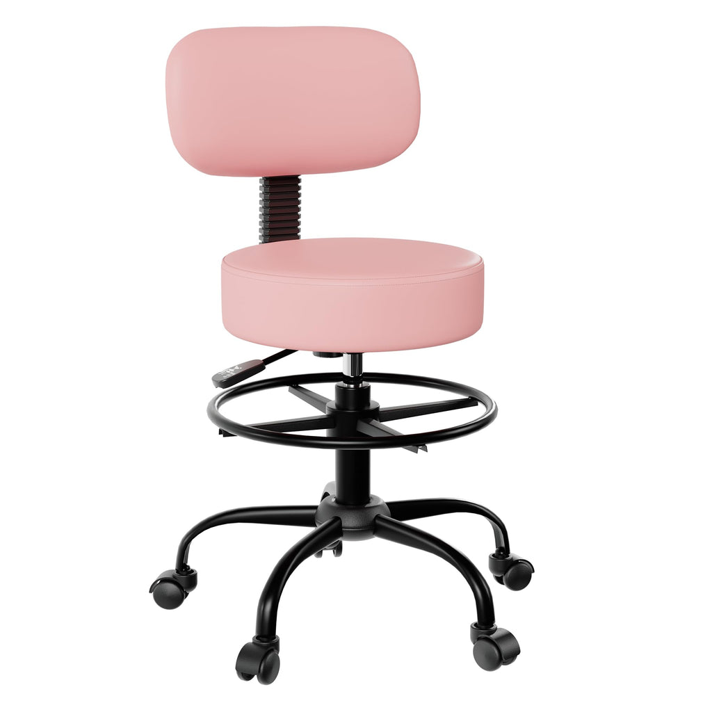Anunweldo Drafting Chair with Back Support, Adjustable Foot Rest Rolling Stool, 360° Swivel Office Desk Chair with Wheels, Thick Seat Cushion