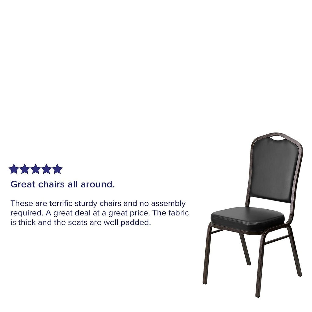 Flash Furniture Hercules Vinyl Crown Back Stackable Banquet Chair, Black, Set of 1, Black Vinyl/gold Vein Frame