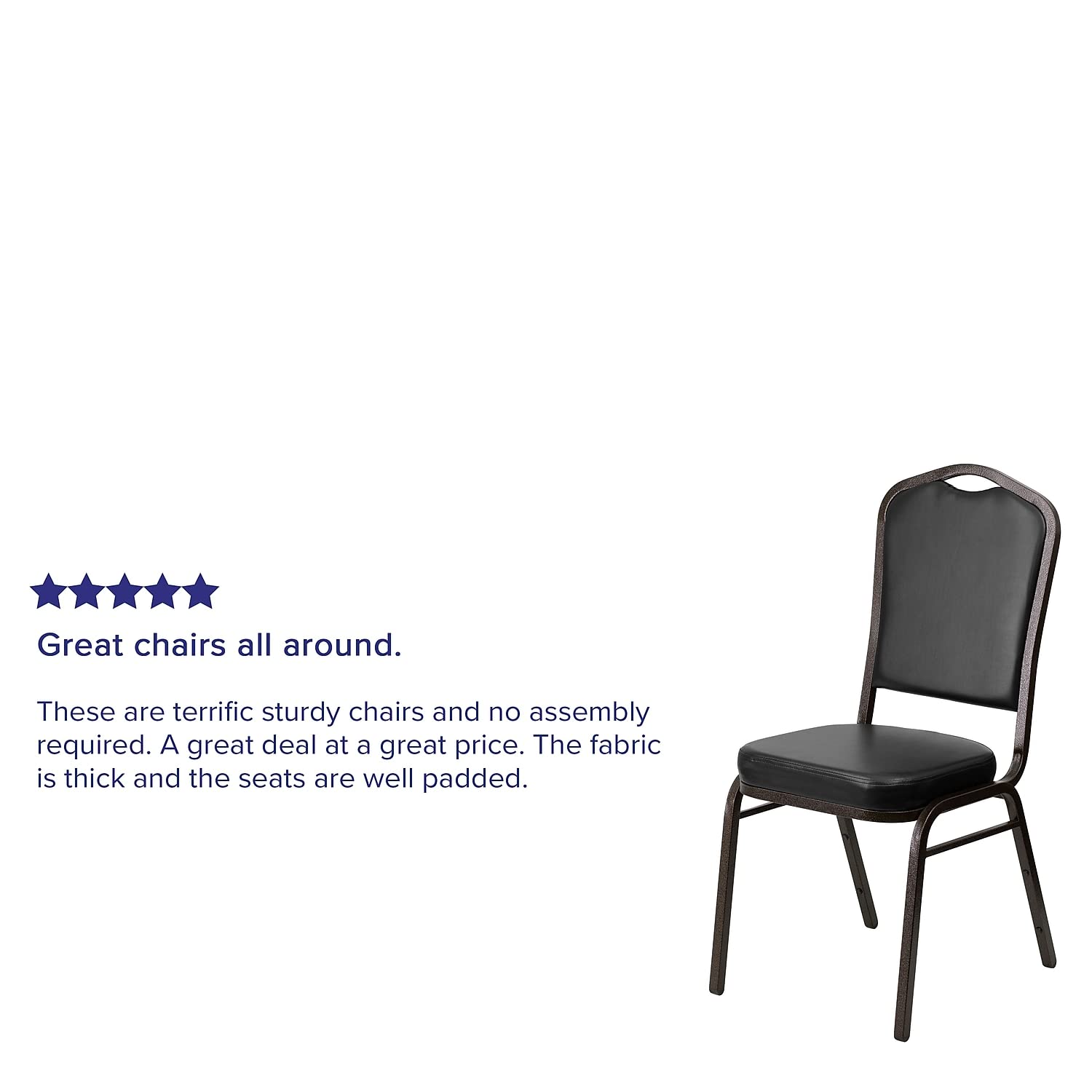 Flash Furniture Hercules Vinyl Crown Back Stackable Banquet Chair, Black, Set of 1, Black Vinyl/gold Vein Frame