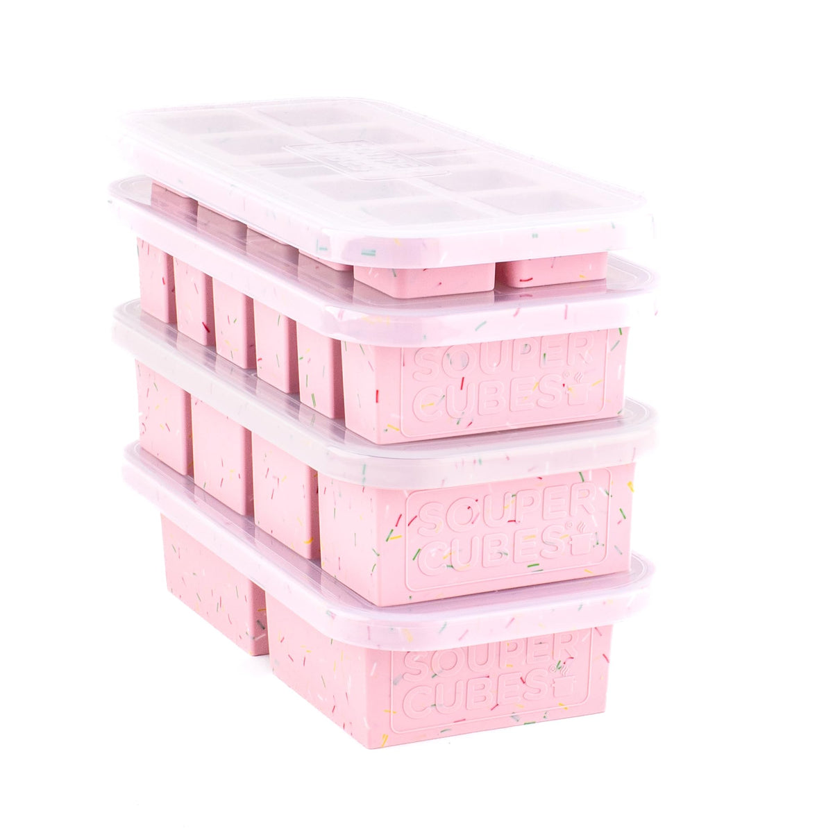 Souper Cubes Silicone Freezer Molds Gift Set with 2 Tbsp, 1/2, 1, and 2 Cup Silicone Freezer Trays With Lids - Meal Prep and Kitchen Essentials Bundle - Cotton Candy
