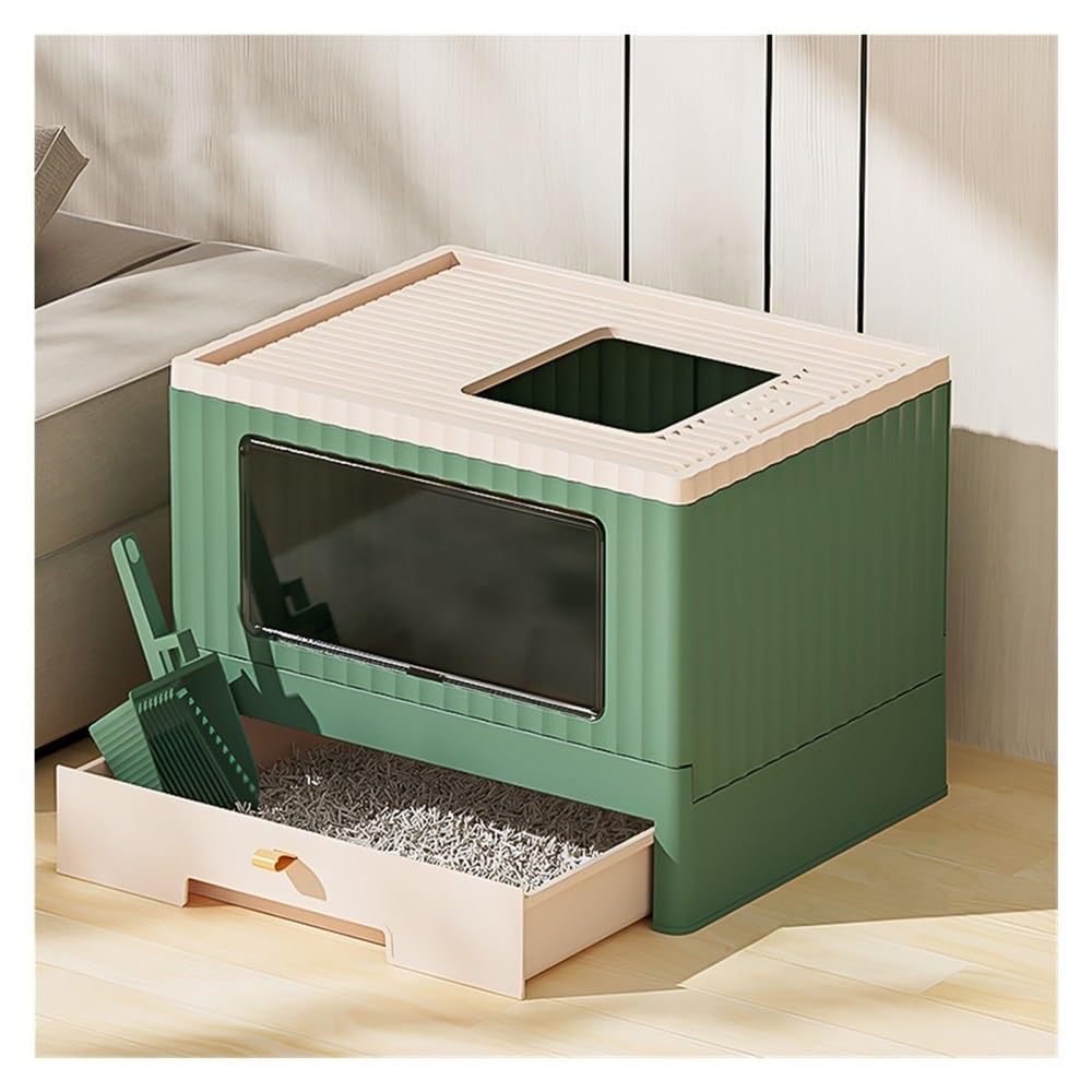 Pet Supplies, Foldable Cat Litter Box with Lid & Scoop,Top Entry Anti-Splashing Enclosed Toilet(Green)
