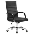 Furmax Ergonomic Office Desk Chair, Executive Ribbed Mid-back Pu Leather Conference Room Chair Adjustable Swivel Chair with Arms (1, Black)