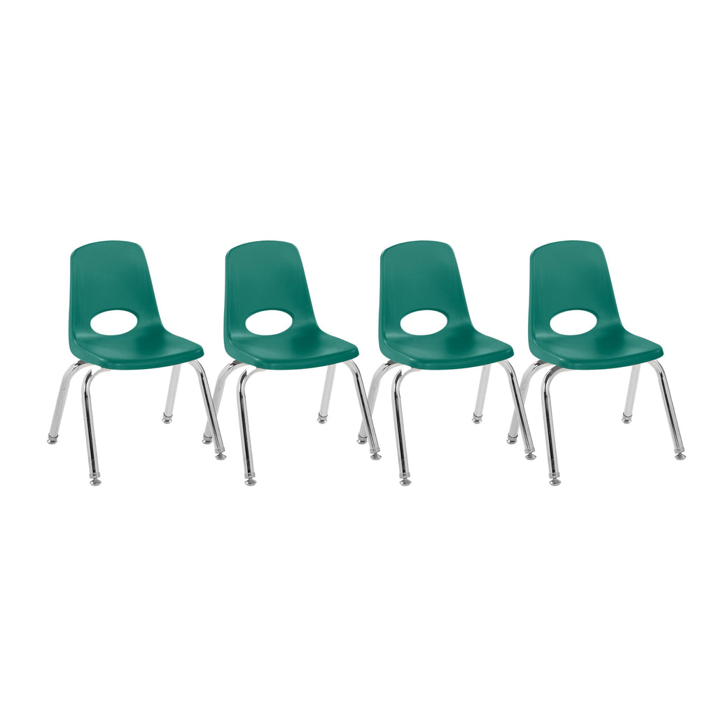 Fdp 12" School Stack Chair, Stacking Student Seat with Chromed Steel Legs and Nylon Swivel Glides for In-home Learning or Classroom - Green