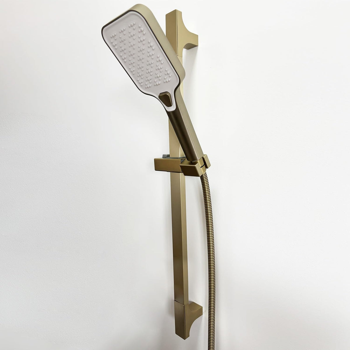 Kaimei Brushed Gold Shower Head with Slide Bar and Hose - Adjustable Height & Rainfall Shower Spray for Bath Tub, Toilet