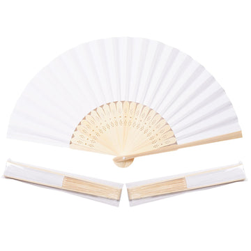 Sepwedd 50pcs White Paper Hand Fan Bamboo Folding Fan Handheld Paper Fan