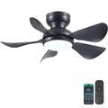 Kviflon 32 Inch Modern Ceiling Fans with Lights, Small Flush Mount Ceiling Fan with Light and Remote/APP Control, 5 Reversible 6 Speeds Curved Blades, 3 CCT Dimmable Lights for Bedroom, Black