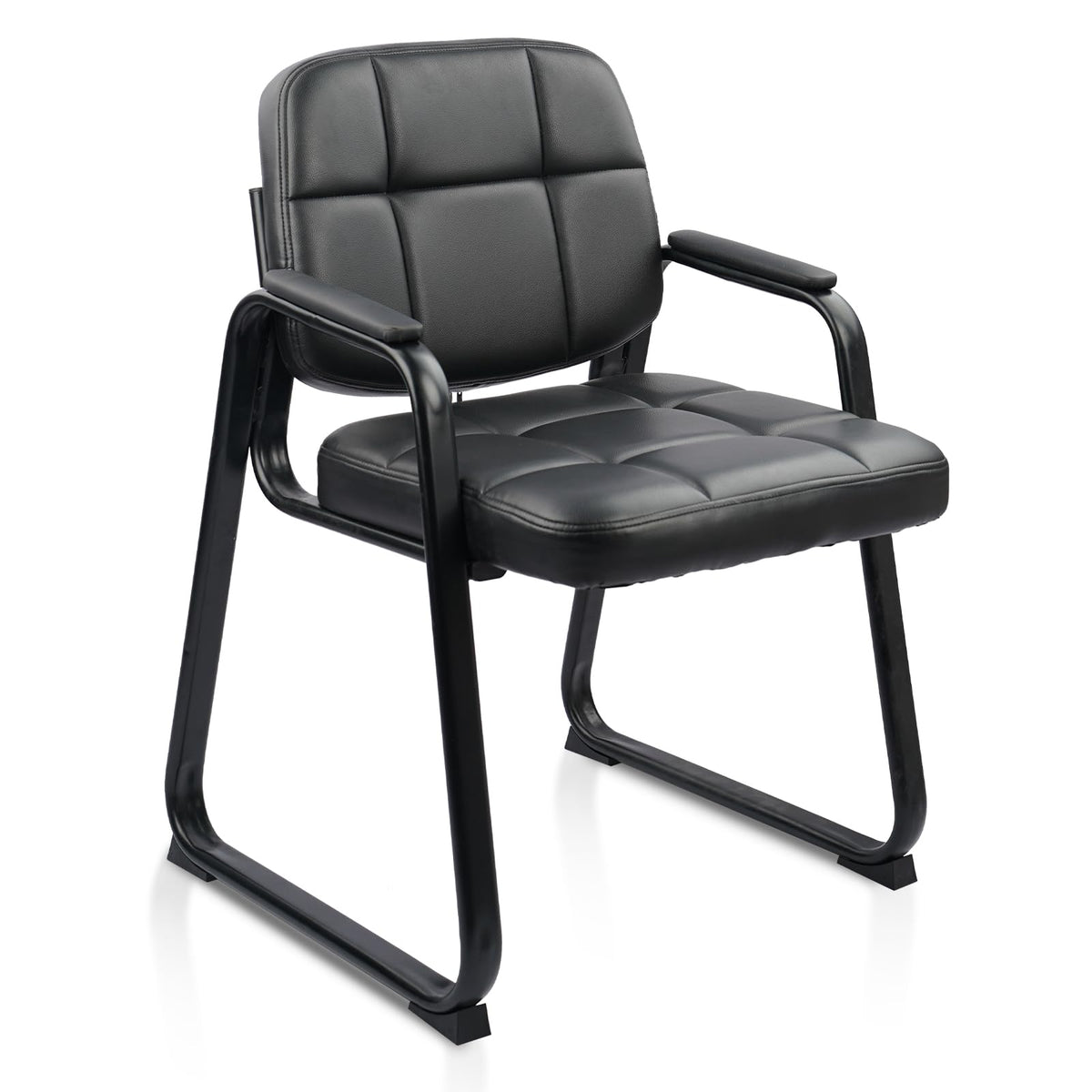 Clatina Waiting Room Guest Chair with Bonded Leather Padded Arm Rest for Office Reception and Conference Desk Black with Sled Base