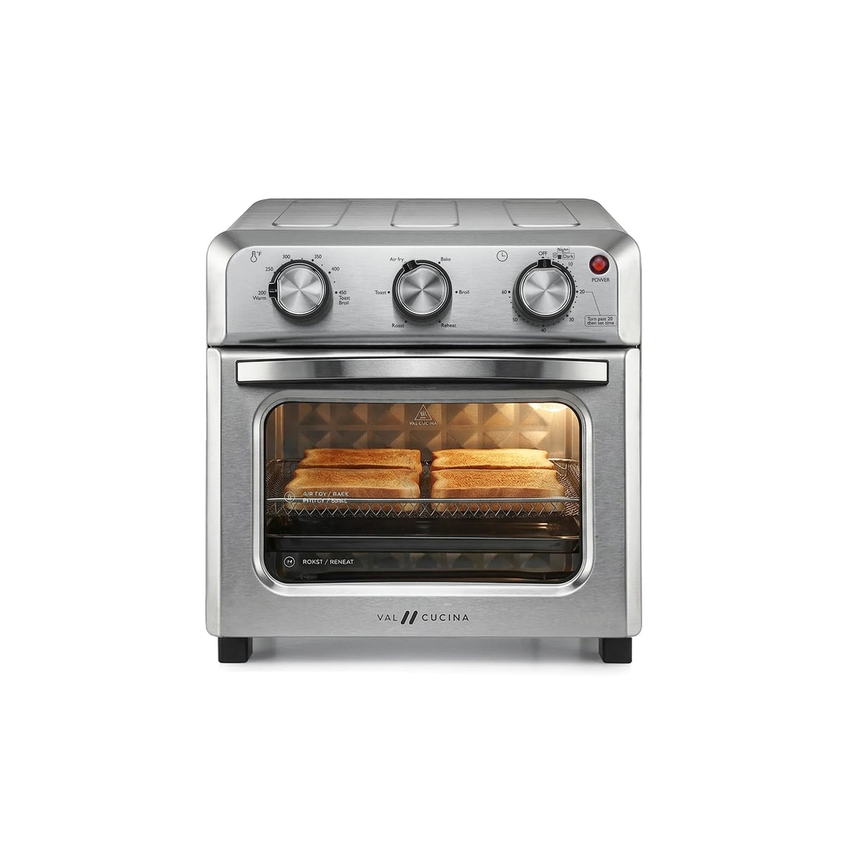 VAL CUCINA 6-in-1 Air Fryer Toaster Oven Combo, Compact 12.7 QT Small Countertop Convection Oven, Fits 9" Pizza & 4 Toast, Hexagon Hybrid Heating, Enamel Baking Pan Included, Stainless Steel Finish