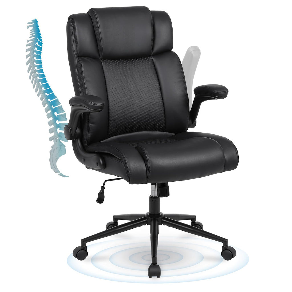 Ermnois Ergonomic Executive Office Chair, Pu Leather Computer Chair, Black, Set of 1, Updated Version Black