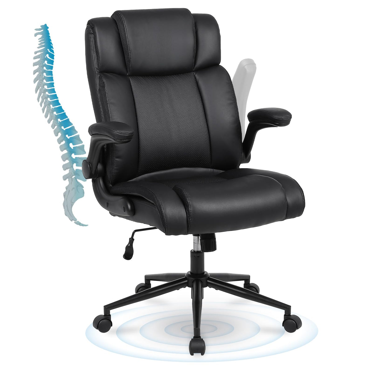 Ermnois Ergonomic Executive Office Chair, Pu Leather Computer Chair, Black, Set of 1, Updated Version Black