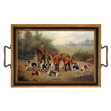 Schooner Bay Co. - Ready for the Hunt Equestrian Decorative Tray English Country Fox Hunt Antique Style Decor Wood Framed with Glass