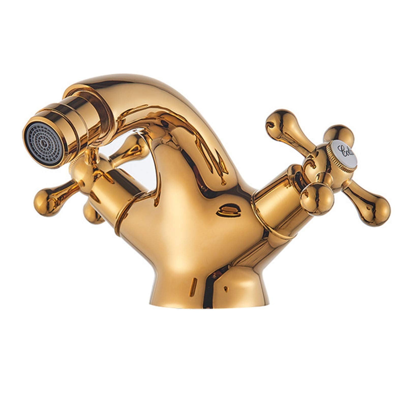 Antique Brass Bidet Shower Basin Faucet, Dual Cross Handles, Hot Cold Water Mixer Tap, Lead-Free Spout Toilet Water Tap,Golden (Color : Gold)
