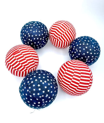 3” Stars and Stripes patriotic fabric wrapped balls- red white blue American decor bowl filler orbs set