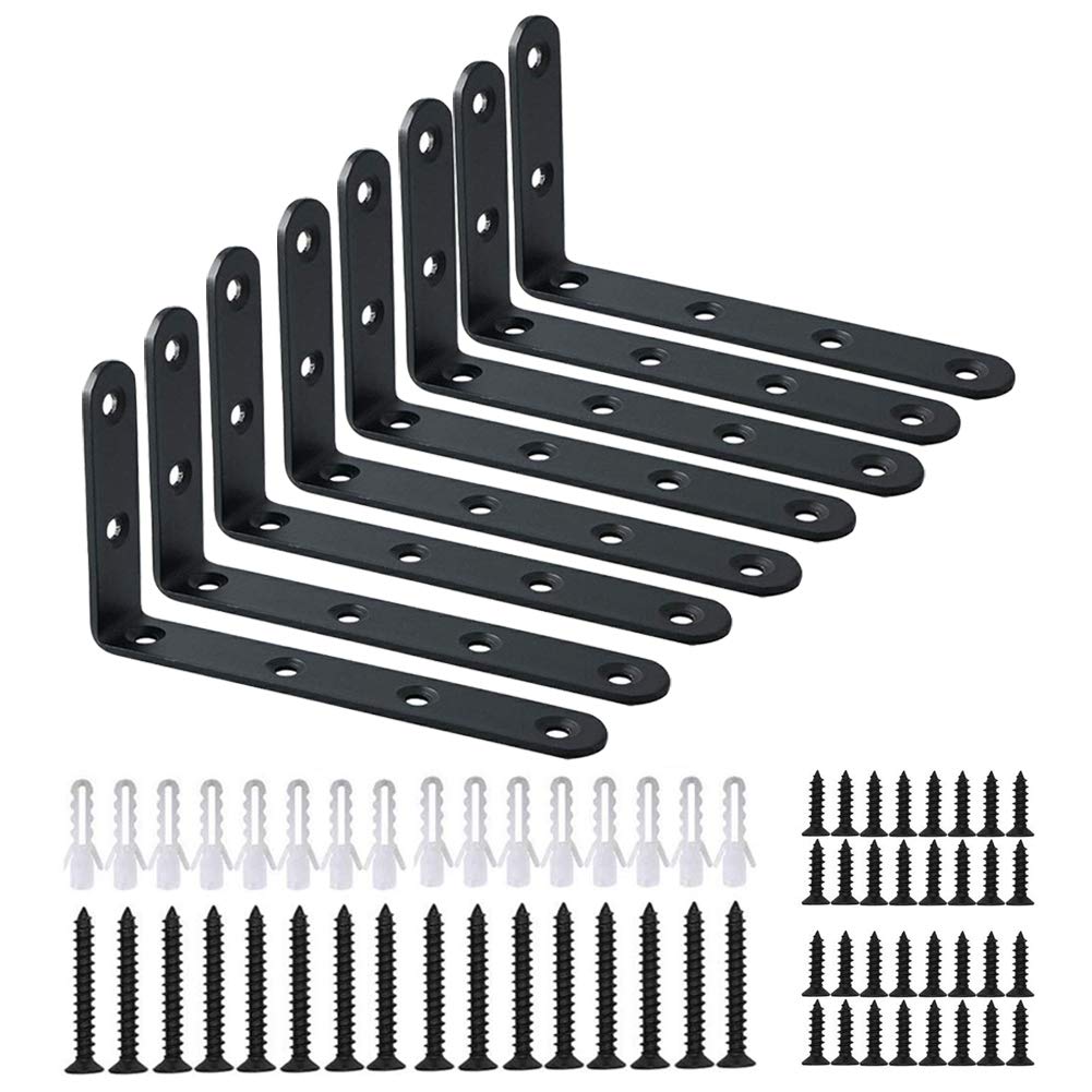 Corner Brace 8 Pcs Shelf Bracket Heavy Duty Black Steel L Corner Brace, Decorative Joint Angle Bracket for Shelf 5 InchX3 Inch Shelves Wall Hanging Bracket with Screws (125X75mm(5 InchX3 Inch)(4PCS)