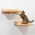 Cat Wall Shelves, 2-Tier Cat Shelves with Sisal Scratching Post, Sisal Mat Solid Pine Wood Wall Mounted Cat Climbing Furniture, Modular Design
