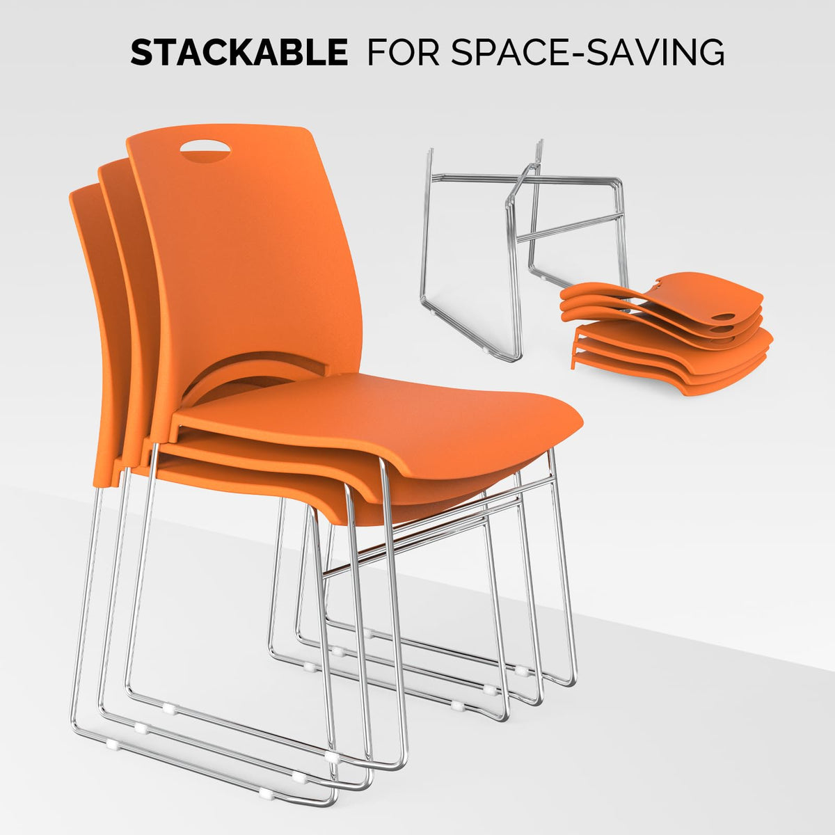 Vingli Stacking Chairs Set of 12 Stackable Office Chairs with Metal Sled Base, Ergonomic Plastic Seat, Stacking Chairs for Waiting Room Break